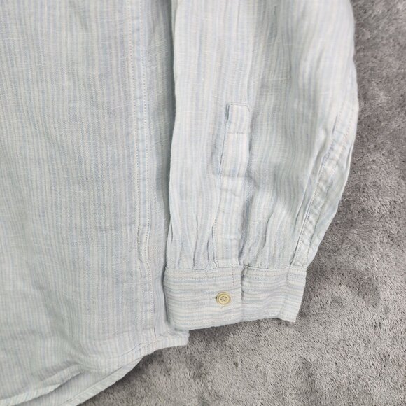Men's Gap Shirt 100% Linen Light Blue & White Stripes Button-Up Long Sleeve M - Picture 3 of 12